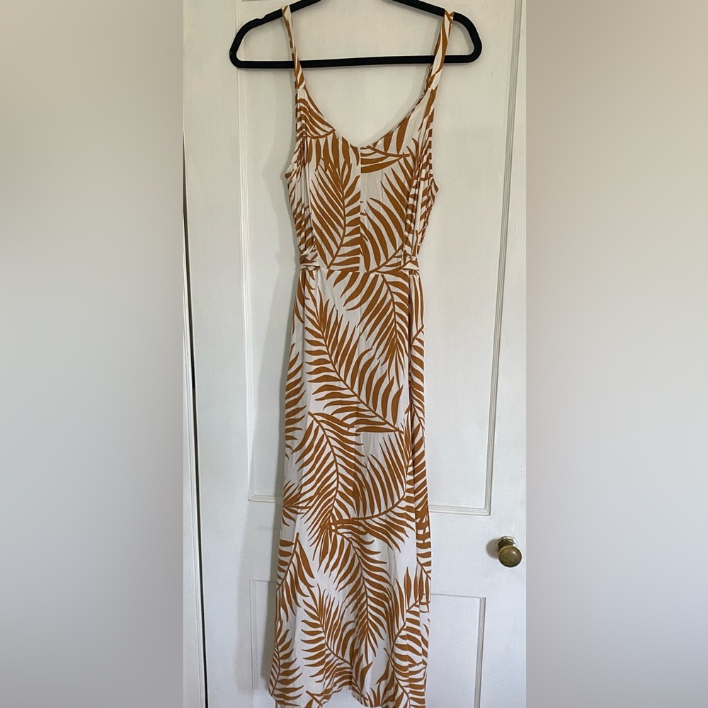 Vince Camuto Palm Print High Waist Tie Front Maxi Silhouette Dress-L - Picture 10 of 11